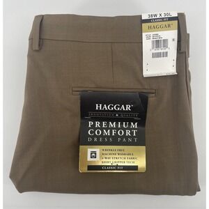Haggar Men's Brown Premium Comfort Dress Slacks Pants 38x30 Classic Fit NWT